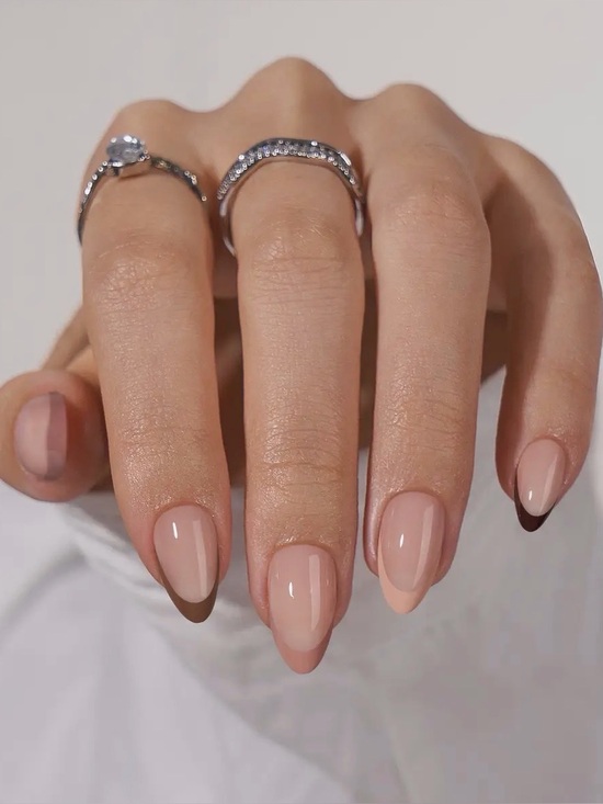 BTArtbox Other - BTArtbox Brown French Tip Nude Almond Nail Set -